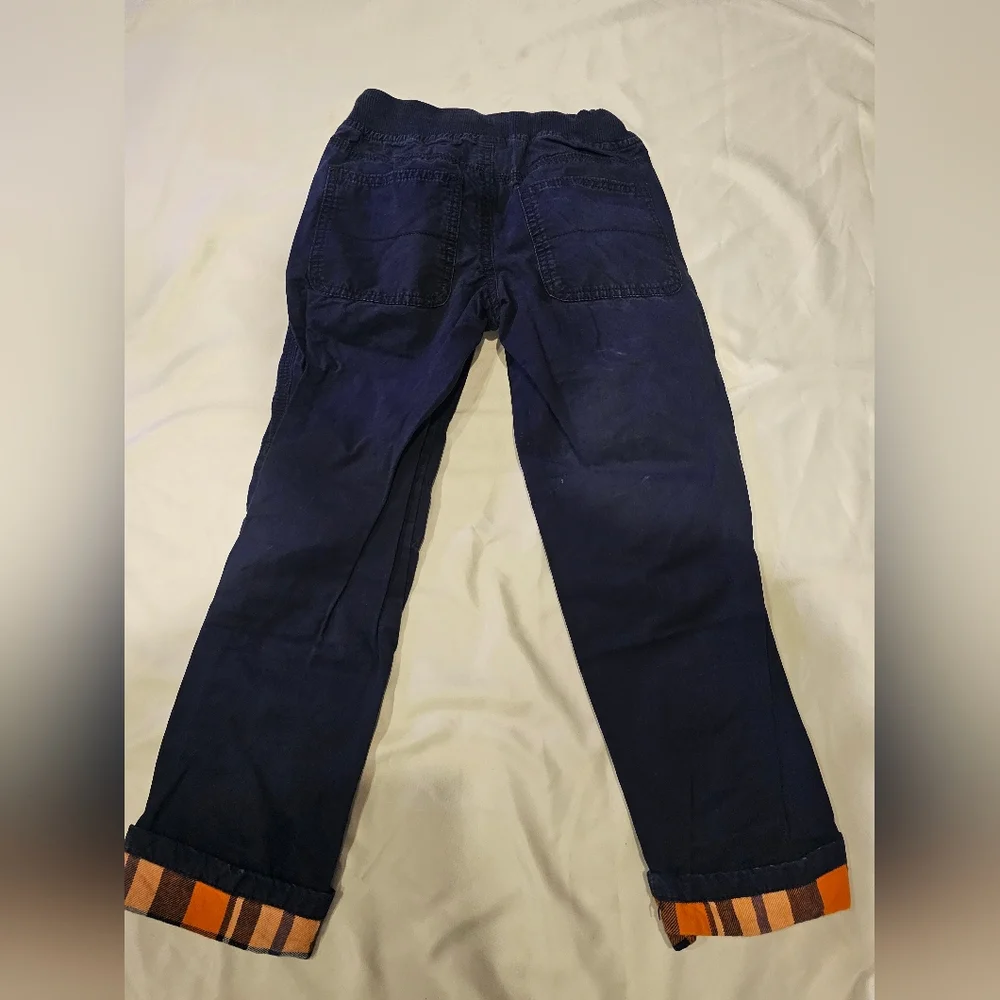 Gymboree Navy Blue Cargo Pants with Plaid Cuffs- Unisex 6